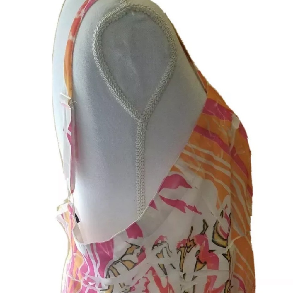 Unique Spectrum Women's Chifon Tank Top Abstract Floral Pink Orange White 2X - Picture 5 of 9